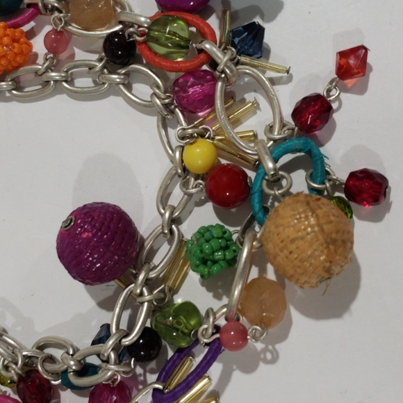 Women's Silver tone Layered Beaded Charm Necklace – Multicolor Statement Jewelry - Picture 5 of 10